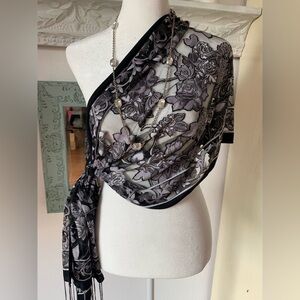 Elegant Black & Gray Floral Sheer Scarf - Women Accessories
